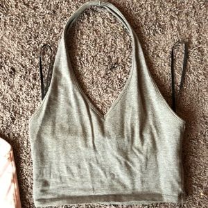 Light grey v-neck halter crop top